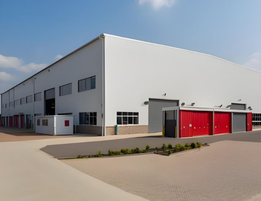 Edificio di stoccaggio modulare con struttura leggera prefabbricata industriale in acciaio, centro logistico, magazzino con struttura leggera